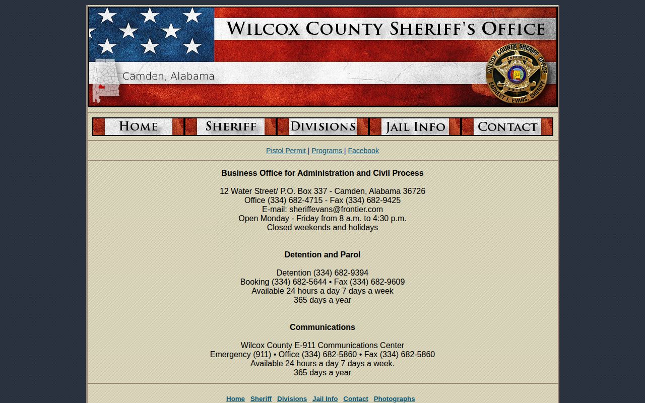 Wilcox County booking record and mugshot request contact page