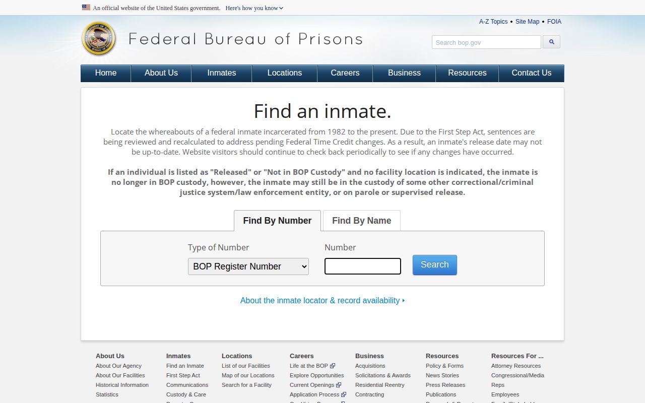 Federal BOP inmate locator for a Wilcox County custody search